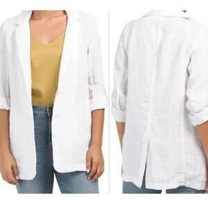 H by Halston White Linen Blazer Suit Jacket Womens Large NEW Workwear Business